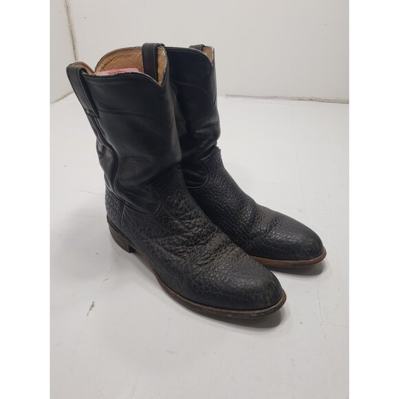 Justin 3187 Men's Black Classic Roper Style Bullhide Leather Boots Size 11E - Picture 1 of 10